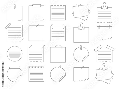 Collection of various note papers. Hand drawn doodle notepaper for messages set. Vector illustration