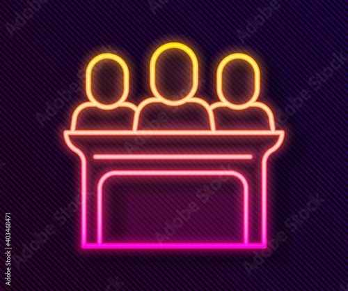 Glowing neon line Jurors icon isolated on black background. Vector.