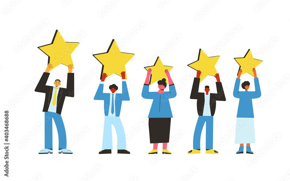 Feedback concept. People with stars in their hands Feedback concept. People with stars in their hands