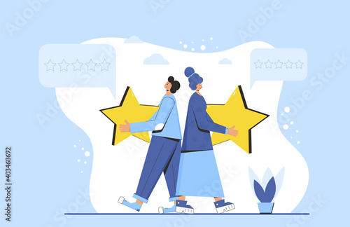 Feedback concept. People with stars in their hands