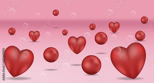 Hearts and balls realistic background promotion illustration greeting gift romantic party modern valentines february date suprise wallpaper frame creative realistic