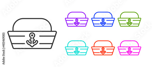 Black line Sailor hat icon isolated on white background. Set icons colorful. Vector.