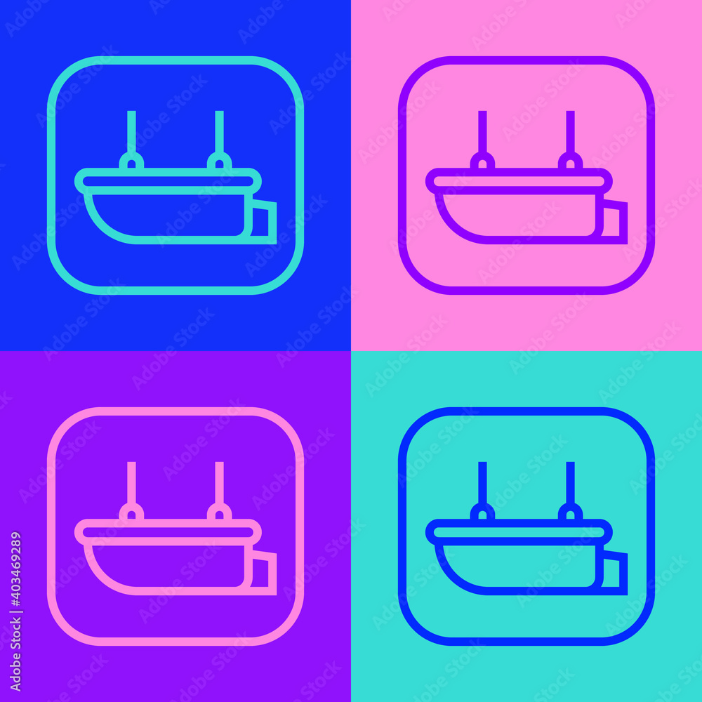 Pop art line Lifeboat icon isolated on color background. Vector. Pop art line Lifeboat icon isolated on color background. Vector.