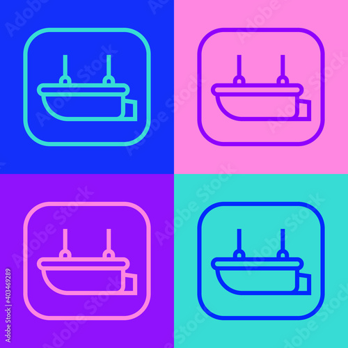 Pop art line Lifeboat icon isolated on color background. Vector.