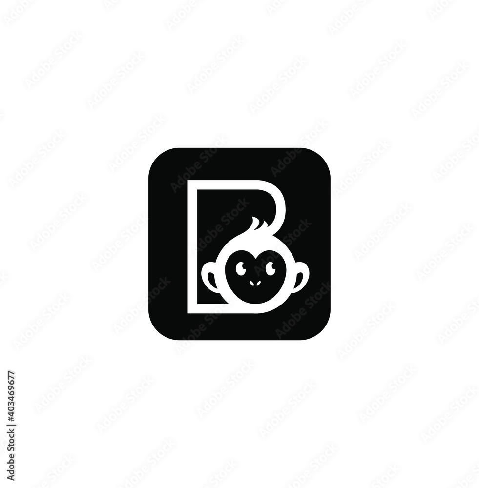 Letter B with monkey face on black background Letter B with monkey face on black background