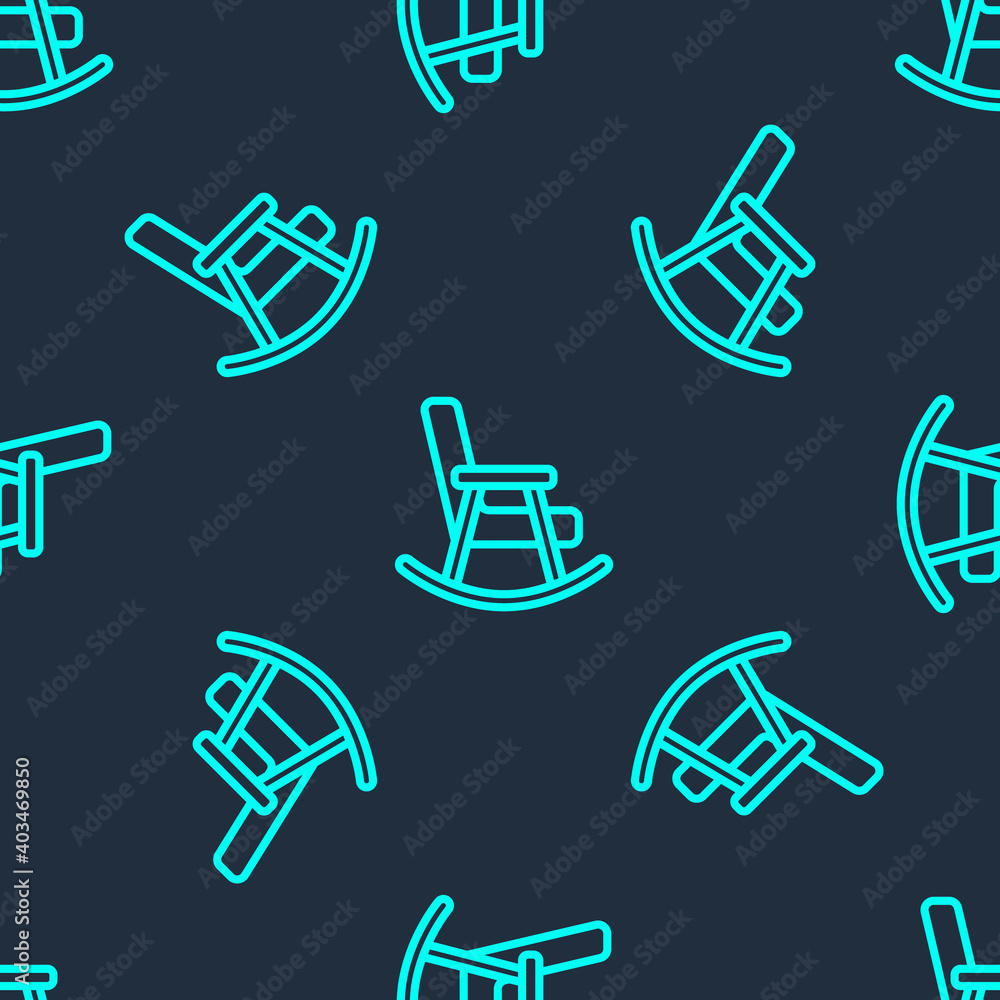 Green line Rocking chair icon isolated seamless pattern on blue background. Vector. Green line Rocking chair icon isolated seamless pattern on blue background. Vector.