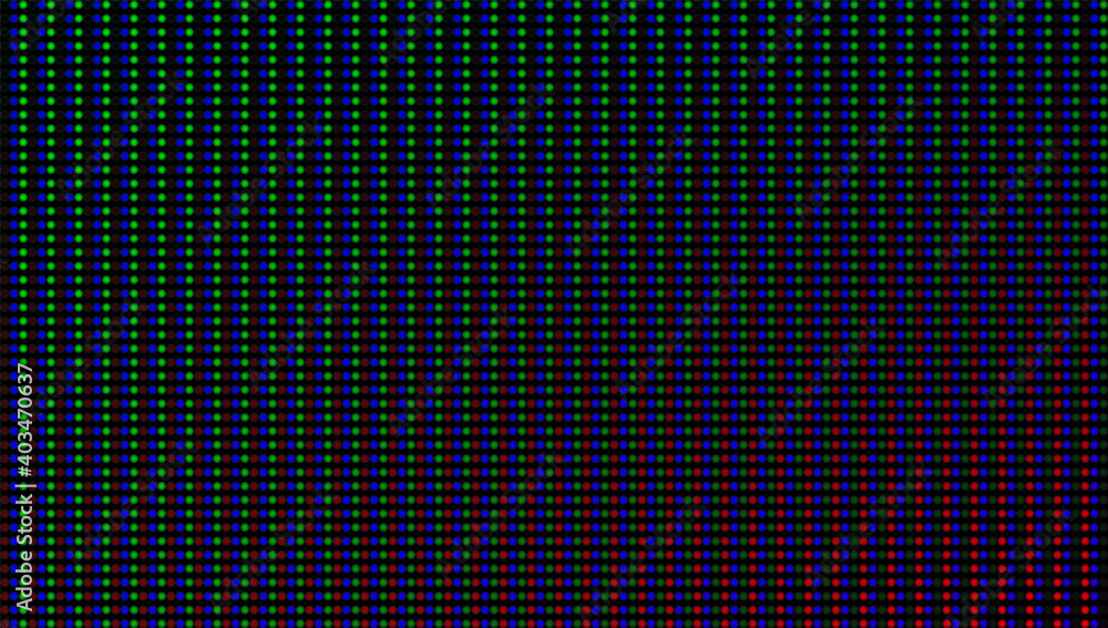 Led screen texture. Lcd monitor. Analog digital display. Electronic diode  effect. Color television videowall. Projector grid template. Pixeled  background with bulbs. Vector illustration. Stock-Vektorgrafik