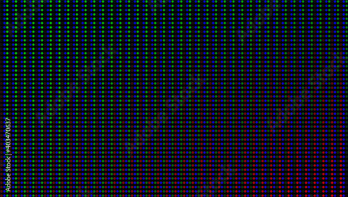 Led screen texture. Lcd monitor. Analog digital display. Electronic diode effect. Color television videowall. Projector grid template. Pixeled background with bulbs. Vector illustration.