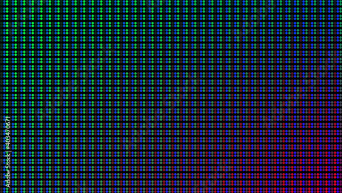 Led screen. Lcd monitor with dots. Pixel texture. Gradient digital display. Projector grid template. Electronic videowall with bulb. Television background. Technology diode effect. Vector illustration