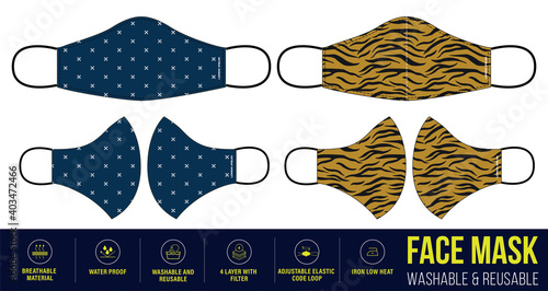 Animal Printed Clothing medical Face mask design, Reusable Clothing Face mask design with digital print and Fabric feature details, Washable medical Face mask, Fashionable medical face mask design
