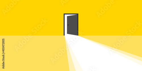 Open door. Open door with light rays Business concept. Vector illustration
