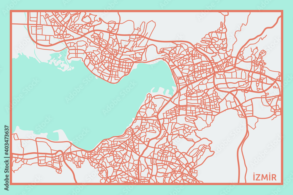 Obraz premium Izmir (Turkey) street network map. Izmir map poster