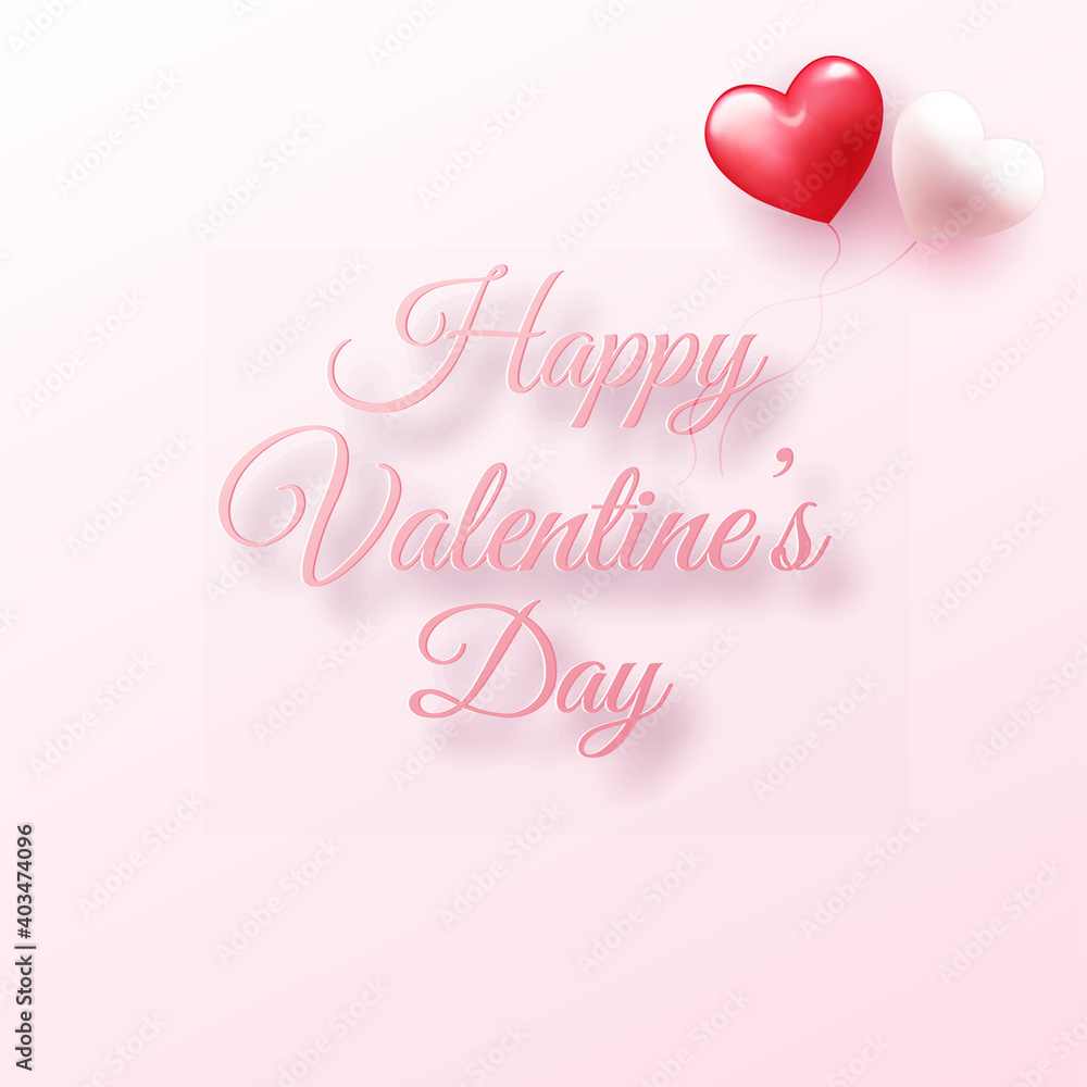 Valentine s day card with pink love text and couple hearts. Vector