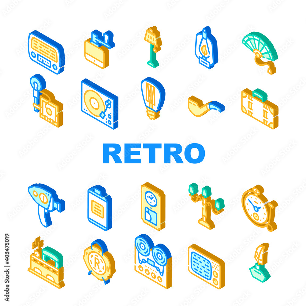 Fototapeta premium Retro Stuff Devices Collection Icons Set Vector