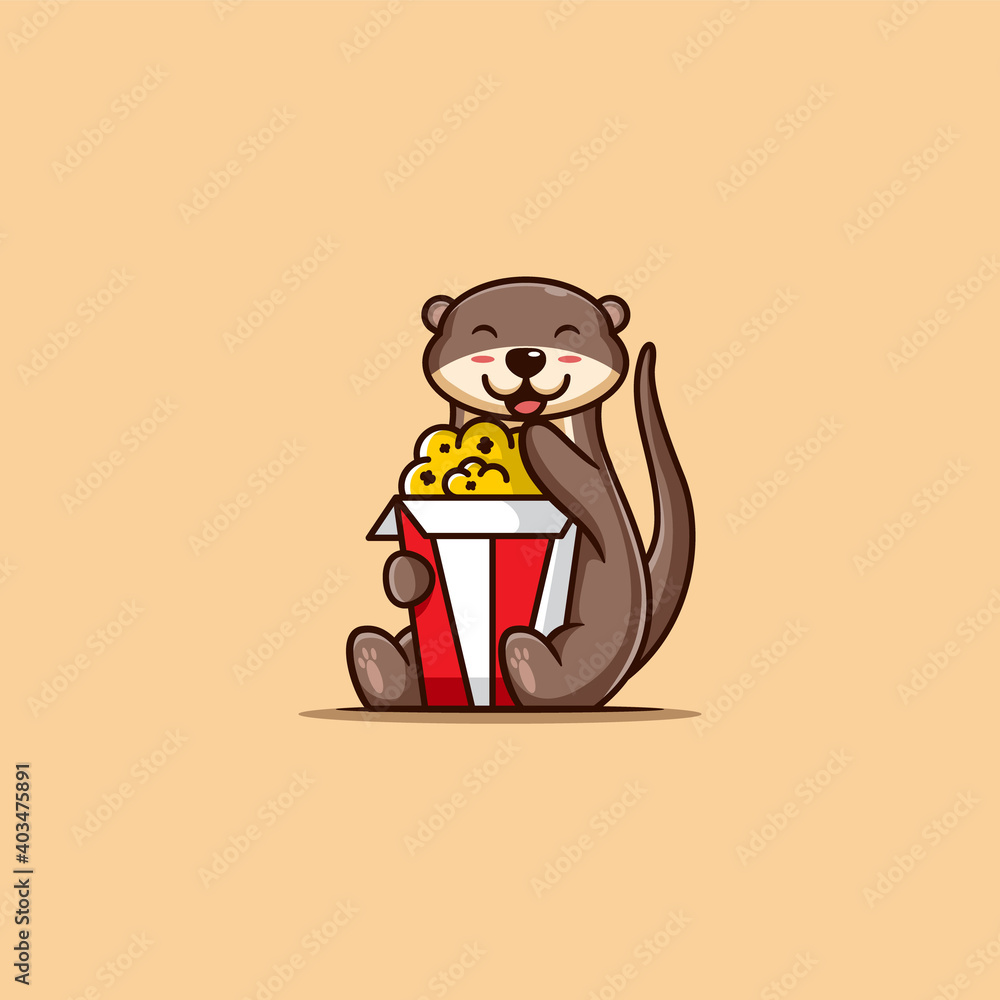cute otter eat popcorn. vector illustration. a cute otter enjoying his