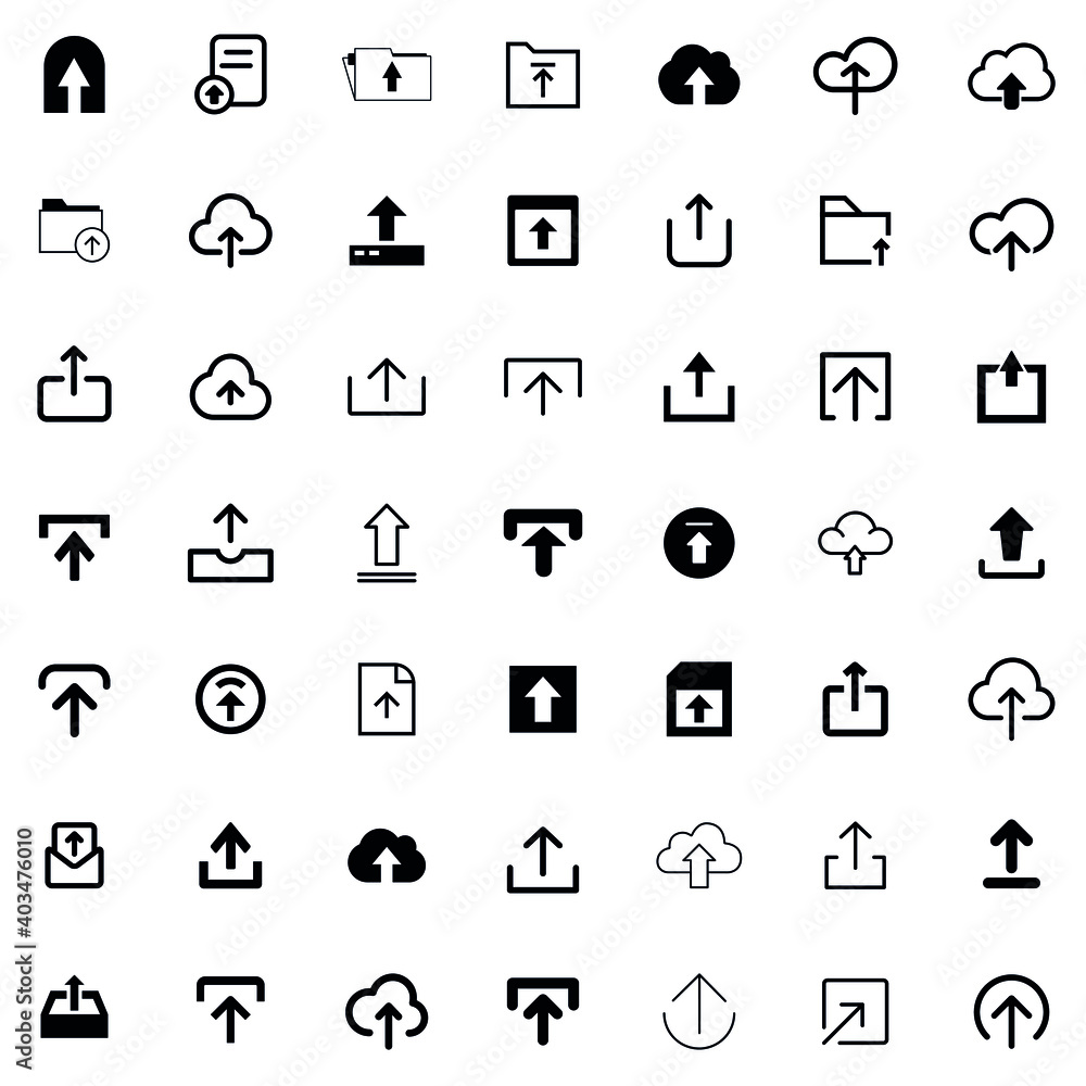 Upload sign vector icon collection. Upload button. Load symbol. Upload sign vector icon collection. Upload button. Load symbol.