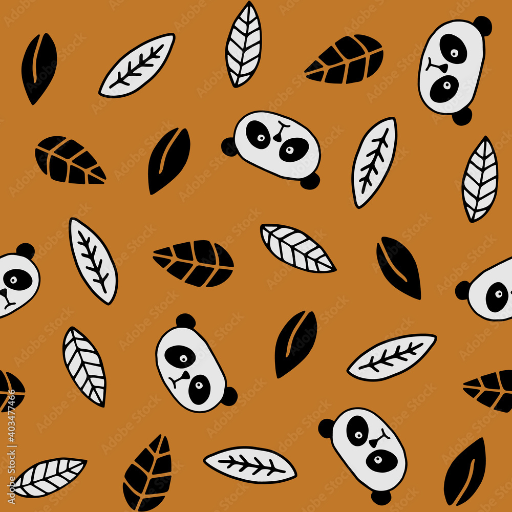 Cute pandas and leaves seamless pattern Cute pandas and leaves seamless pattern