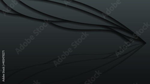 Black Abstract Wavy Paper Cut Background with Shadows, Vector. Modern Design Objects