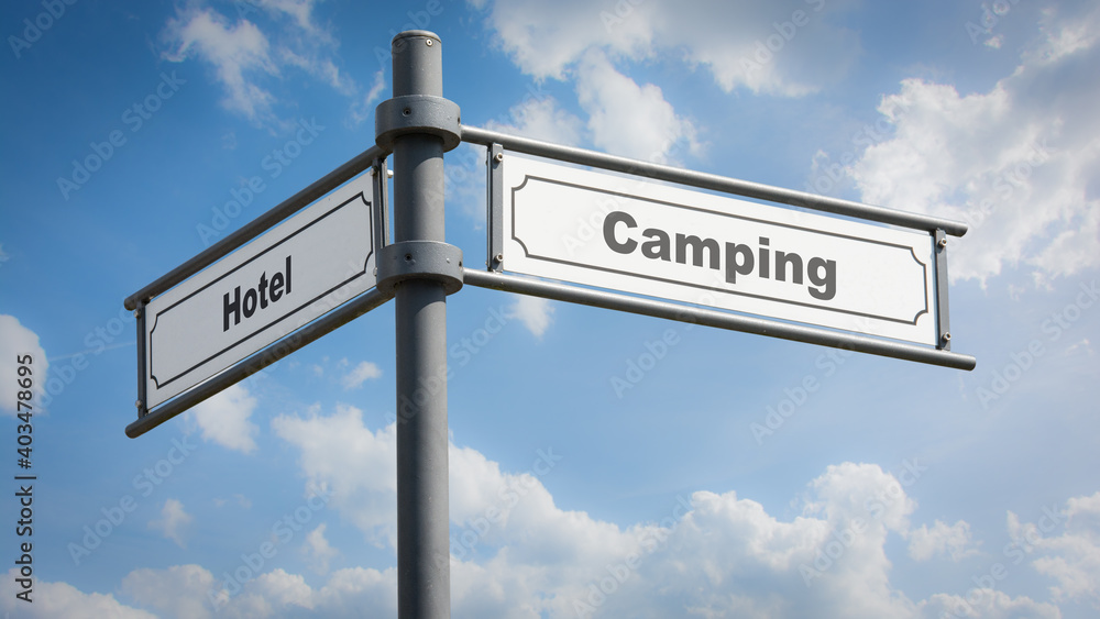 Fototapeta premium Street Sign to Camping versus Hotel