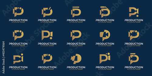 set of creative camera in letter p. set of logo abstract for business production,videos,film,editing,movie,cinema,bundle logo. premium vector
