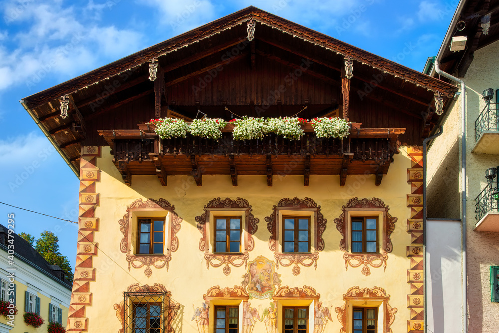Traditional facade in the center of the village of St. Wolfgang, a famous tourist destination in Austria