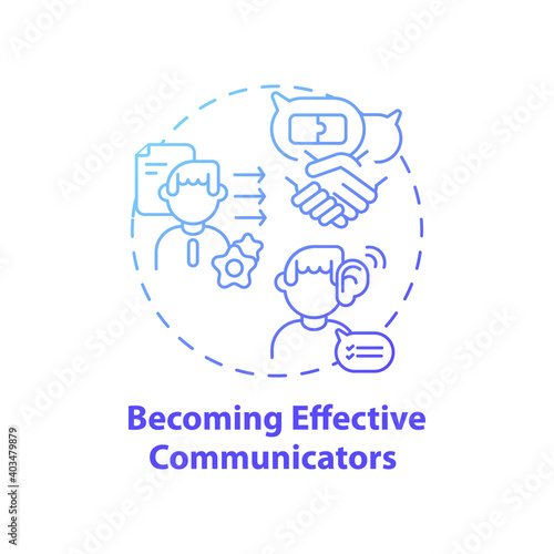 Becoming effective communicators concept icon. Media literacy elements idea thin line illustration. Understanding audience. Becoming engaged listener. Vector isolated outline RGB color drawing