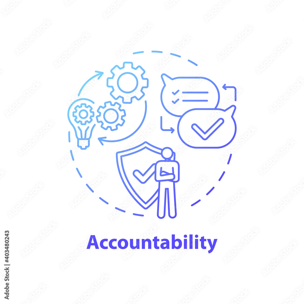 Accountability concept icon. Journalistic ethics standards idea thin line illustration. Fact-checking. Responsibility for words and actions. Vector isolated outline RGB color drawing Accountability concept icon. Journalistic ethics standards idea thin line illustration. Fact-checking. Responsibility for words and actions. Vector isolated outline RGB color drawing