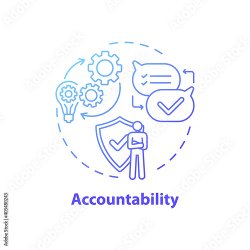 Accountability concept icon. Journalistic ethics standards idea thin line illustration. Fact-checking. Responsibility for words and actions. Vector isolated outline RGB color drawing
