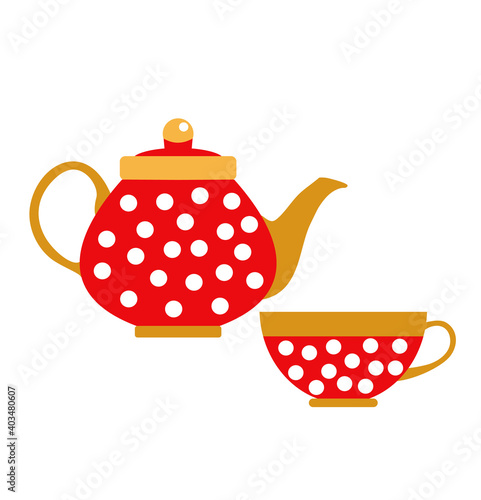The teapot and cup icon. Tea symbol. Flat Vector illustration set