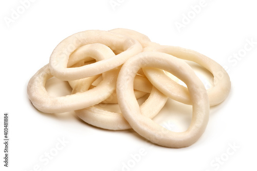 Fresh squid rings, isolated on white background photo
