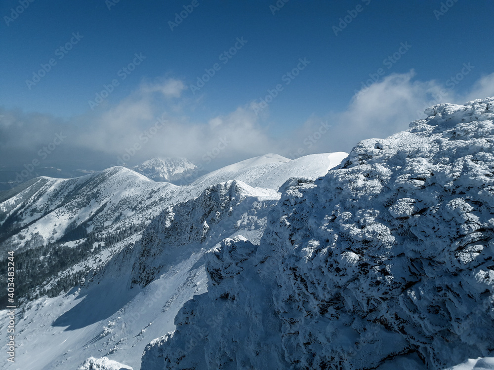 Mountain landscape covered in snow