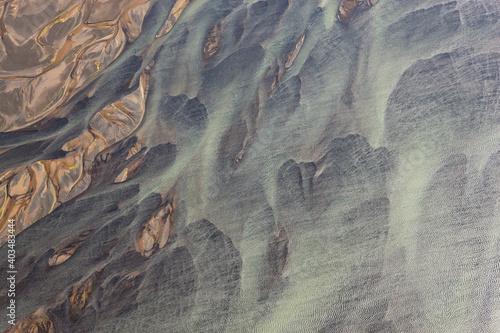 Aerial view of Hosa river coloured by glacial melt, SW Iceland photo