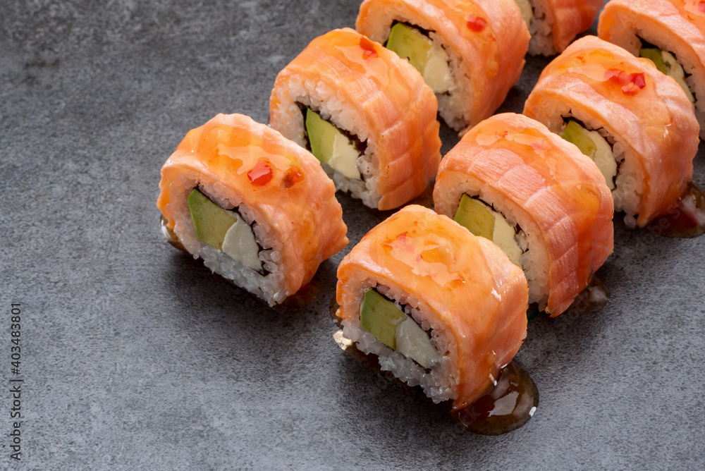 Sushi set philadelphia with cheese and salmon Sushi set philadelphia with cheese and salmon