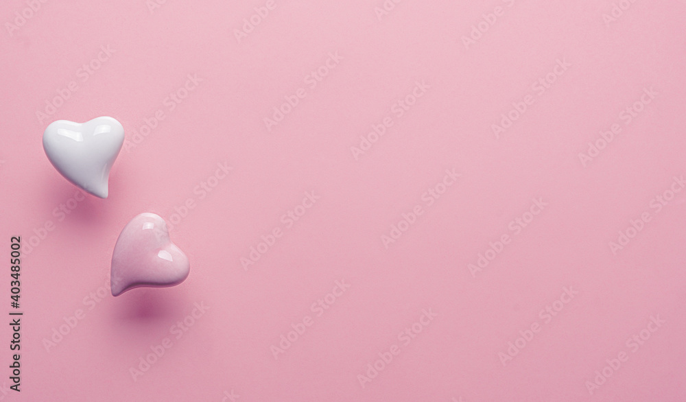 pink heart on pink background-copy space.top view.