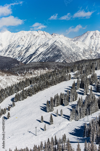 A beautiful image of the famous Vail mountain and the great Gore Range in the background, Vail, Colorado, USA