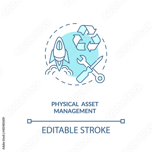 Physical asset management concept icon. Asset management type idea thin line illustration. Systemised approach. Fixed, non-current capital. Vector isolated outline RGB color drawing. Editable stroke