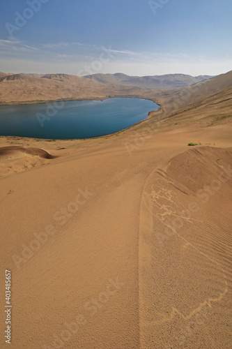 South Nuoertu lake-view from western megadune-Badain Jaran desert. Inner Mongolia-China-1191