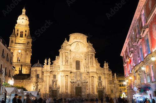 Murcia Cathedral, in Cardenal Belluga square, on a Christmas night.