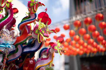 Chinese dragon puppet made from paper in Lunar new Year festival