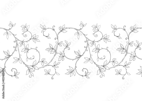 Floral Seamless pattern, background In art nouveau style, vintage, old, retro style. Outline vector illustration Isolated on white background..