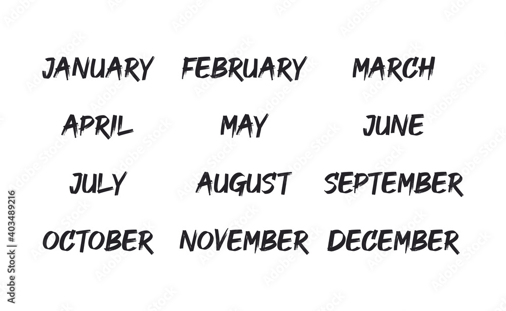 Handwritten names of months: December, January, February, March, April, May, June, July, August, September, October, November. Calligraphy words for calendars and organizers. Handwritten names of months: December, January, February, March, April, May, June, July, August, September, October, November. Calligraphy words for calendars and organizers.