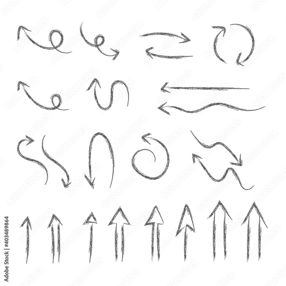 Hand drawn arrows collection. Arrow doodle set. Hand drawn graphic elements. Hand drawn arrows collection. Arrow doodle set. Hand drawn graphic elements.
