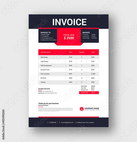 
Invoice minimal design and Bill form business invoice accounting design template