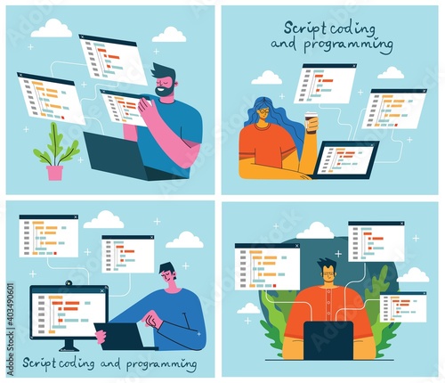 Programming and coding, Website development, Web design.Flat design modern vector illustration concept.