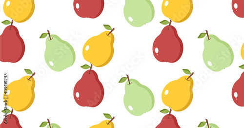 Pear pattern. Sketch background. Food print for kitchen tablecloth, curtain or dishcloth.