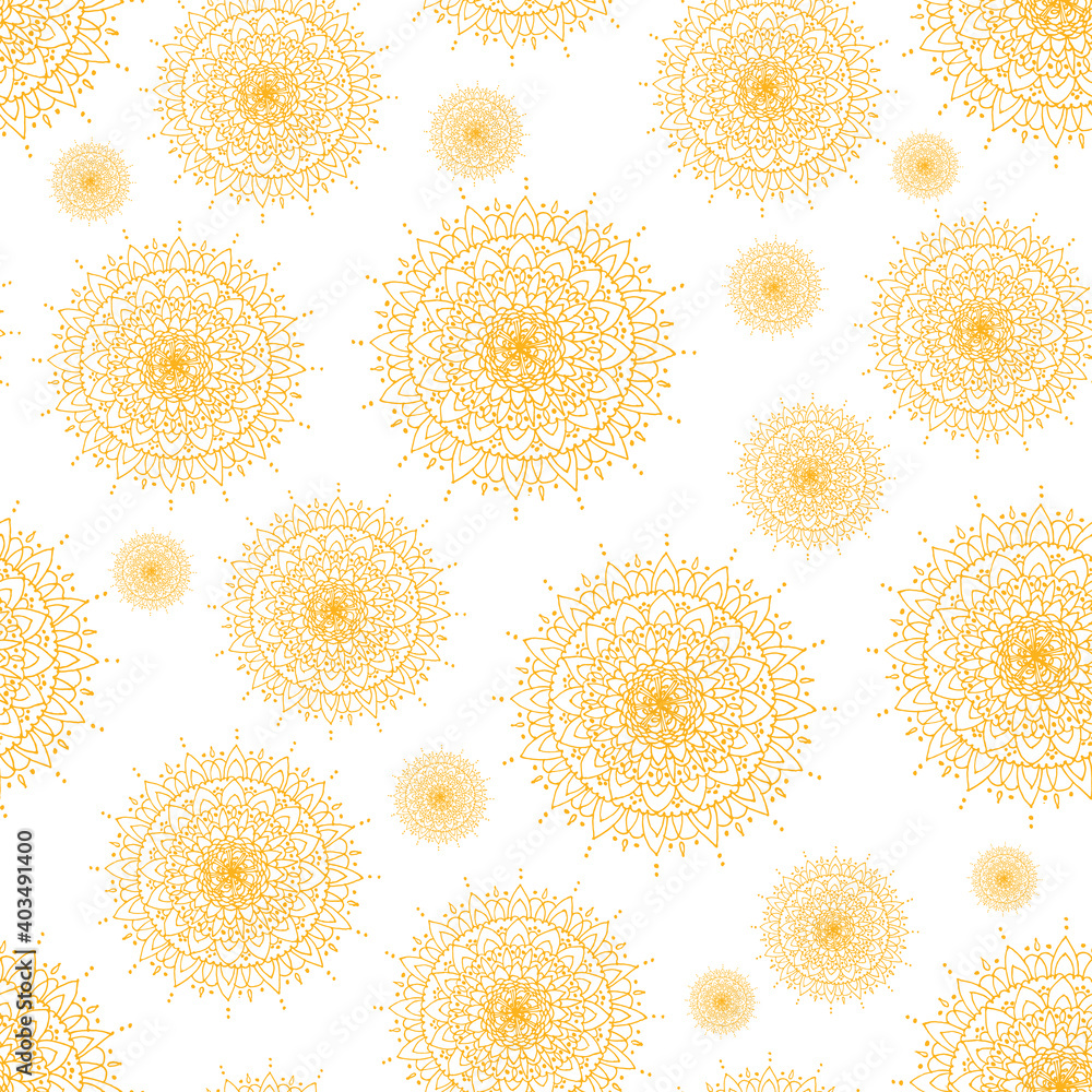 Mandala. Seamless Pattern Gold and White. Stock Vector Illustration
