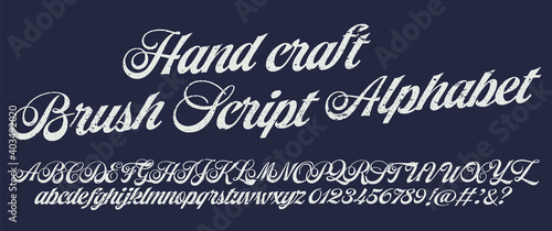 Vintage brush script lettering font, handwritten calligraphic alphabet. Textured unique brush in alphabet style.