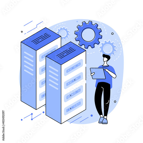 System administration abstract concept vector illustration. Network upkeeping, computer systems and servers configuration, install or upgrade computer components and software abstract metaphor.