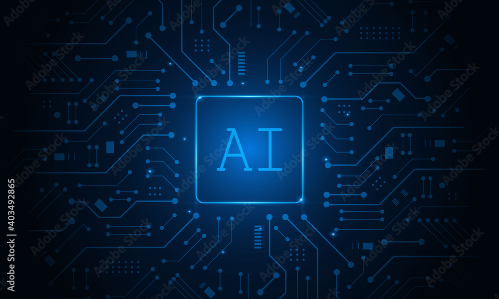 Artificial Intelligence ,AI chipset on circuit board, futuristic Technology Concept	