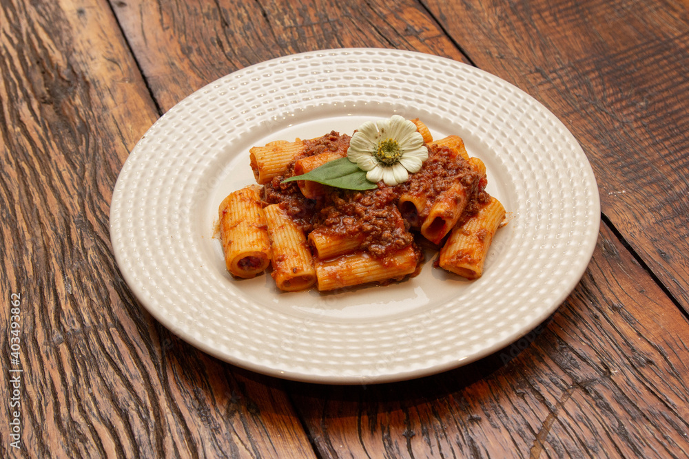 Rigatoni pasta with lamb sauce and ragout. Rigatoni pasta with lamb sauce and ragout.